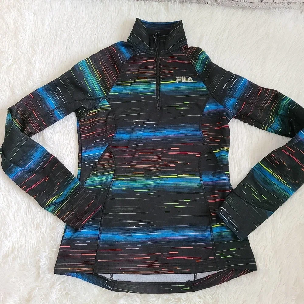 Fila Sport‎ Running Cropped Pullover Half Zip Rainbow Jacket SZ XS